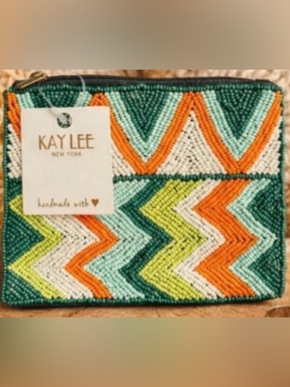 Kay Lee Beaded Zig Zag Coin Purse NEW